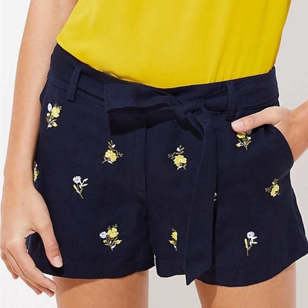 NWT LOFT Linen Blend Blue and Yellow Floral Shorts